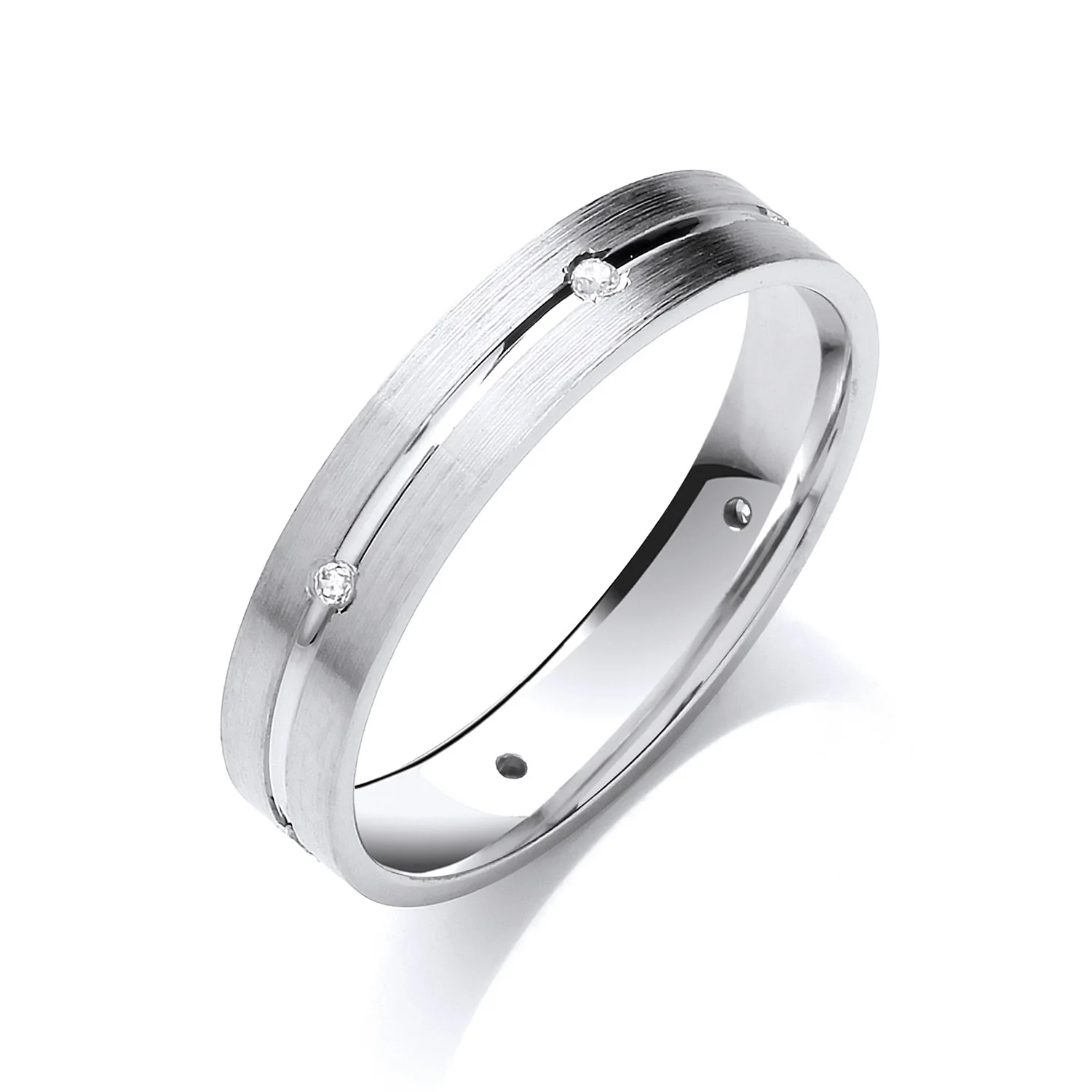 0.06ctw 6st Brilliant Cut Diamond Set 4mm Flat Court Centre Groove Wedding Band - Platinum