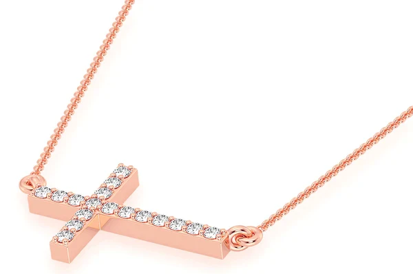 0.10ct Diamond Sideways Cross Connected Necklace 18K Solid Gold - Image 5