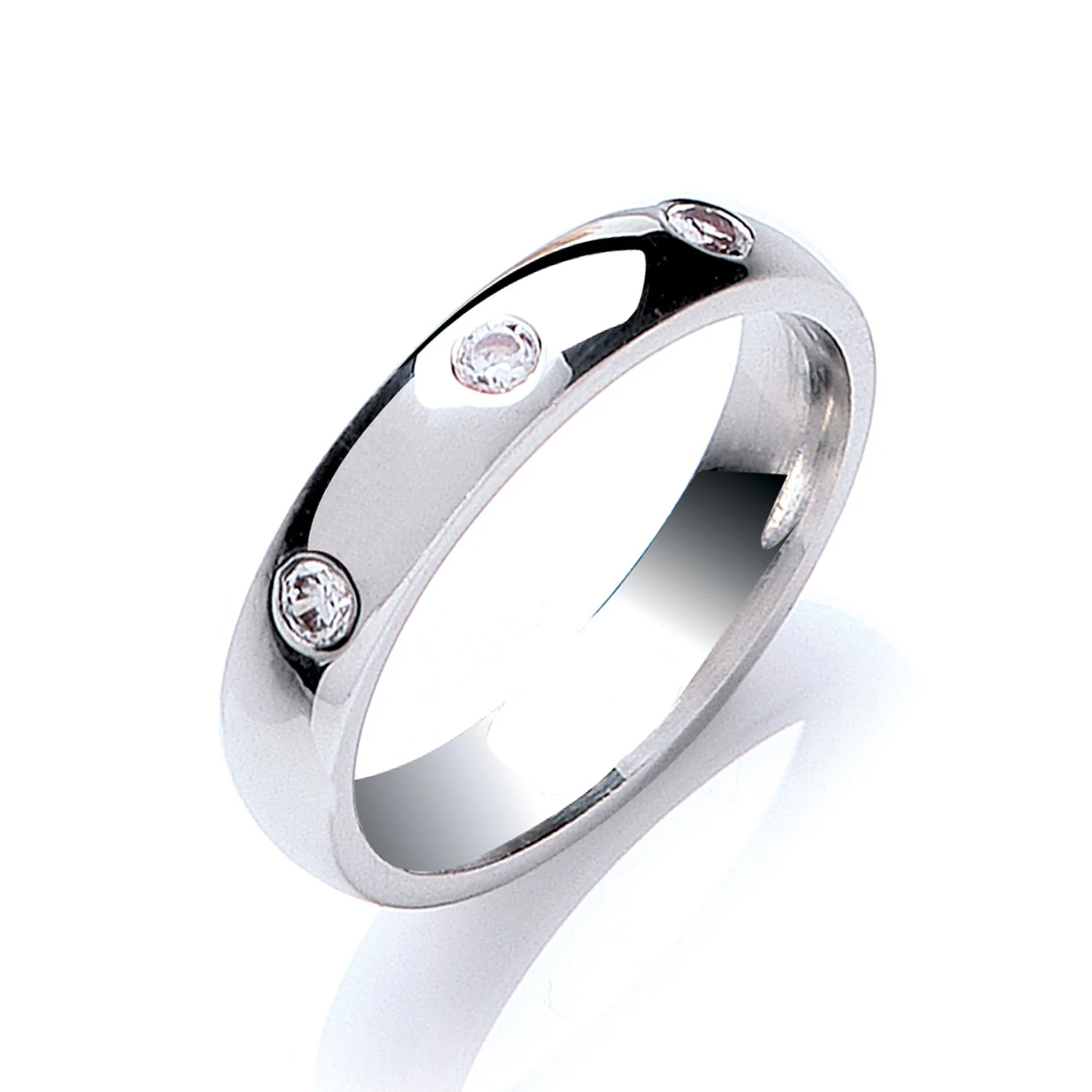 0.12ctw 3st Brilliant Cut Diamond Set 4mm Court Wedding Band - Platinum