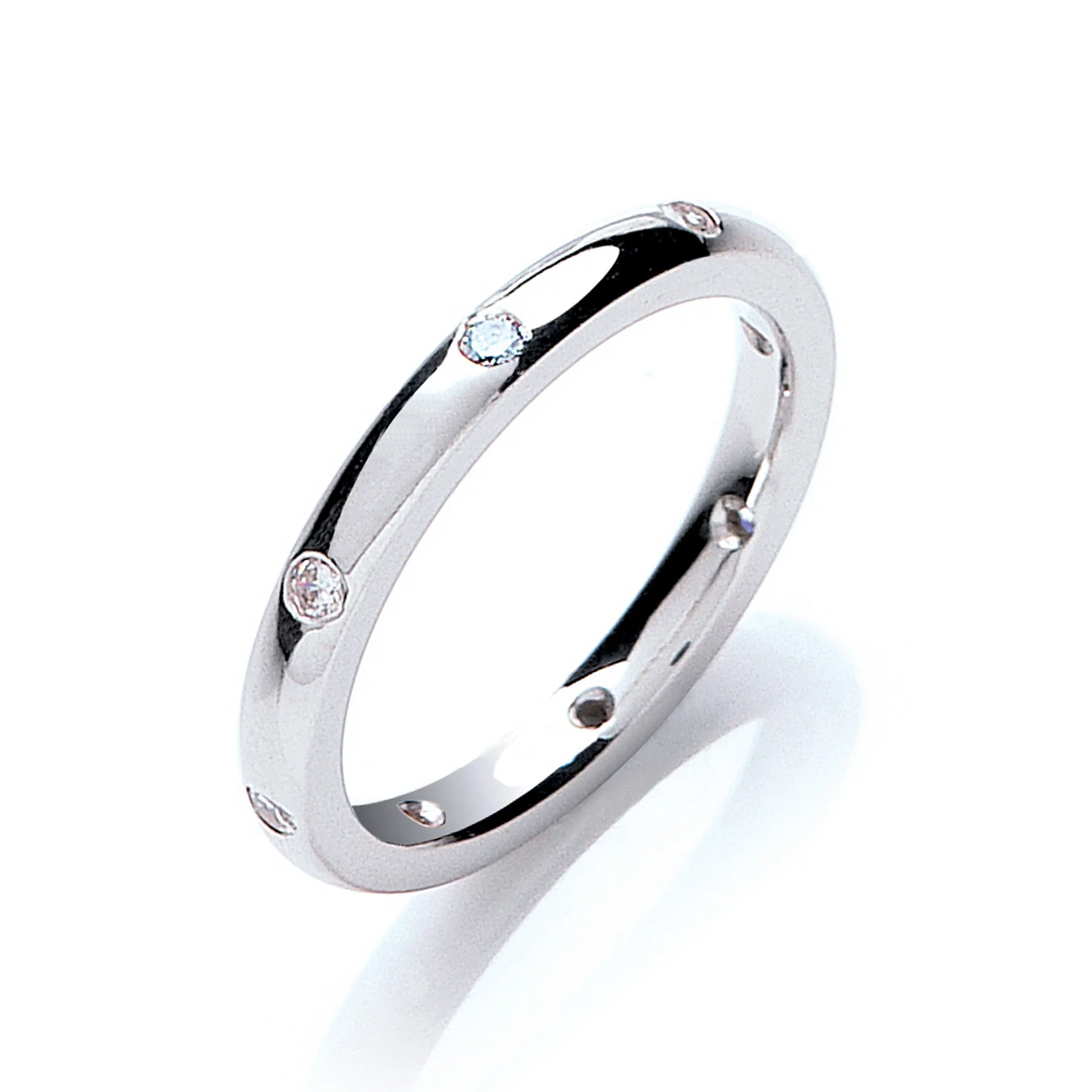 0.13ctw 8st Brilliant Cut Diamond Set 2mm Court Wedding Band - Platinum
