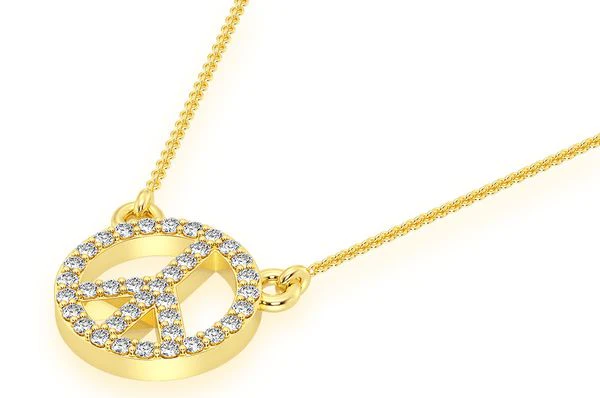 0.15ct Diamond Peace Sign Connected Necklace 18K Solid Gold - Image 2