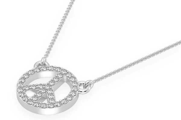 0.15ct Diamond Peace Sign Connected Necklace 18K Solid Gold - Image 5