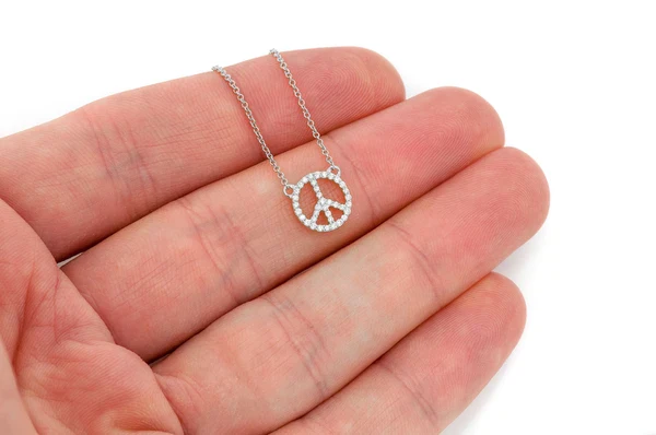 0.15ct Diamond Peace Sign Connected Necklace 18K Solid Gold - Image 6