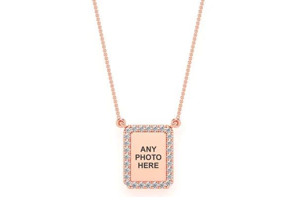 0.15ct Diamond Rectangle Picture Connected Necklace 18K Solid Gold - Image 4