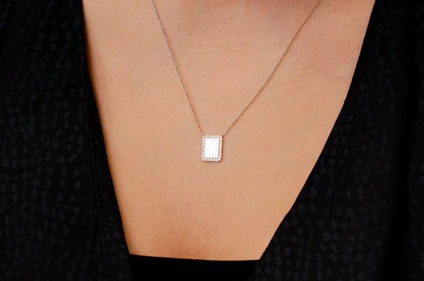 0.15ct Diamond Rectangle Picture Connected Necklace 18K Solid Gold - Image 9
