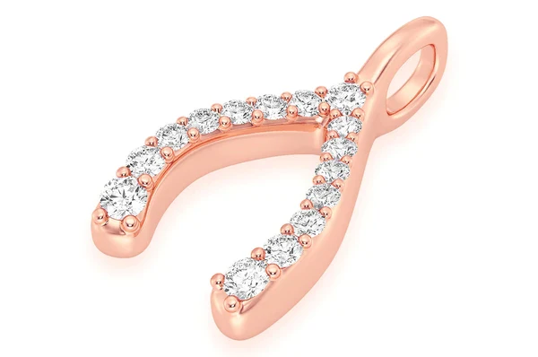 0.15ct Diamond Wishbone Pendant 18K Solid Gold - Image 4