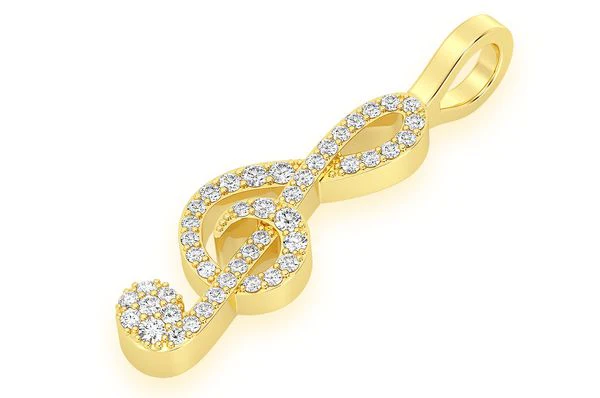 0.25ct Diamond Treble Clef Pendant 18K Solid Gold - Image 2