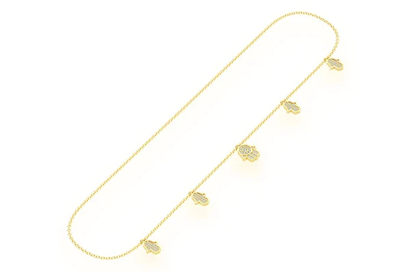 0.40ct Diamond 5 Hamsa Rolo Connected Necklace 18K Solid Gold - Image 11