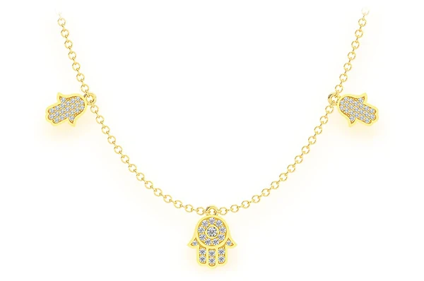 0.40ct Diamond 5 Hamsa Rolo Connected Necklace 18K Solid Gold - Image 9