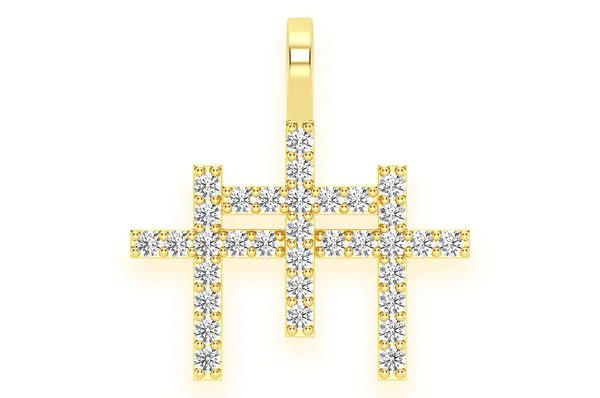 0.45ct Diamond Triple Cross Pendant 18K Solid Gold