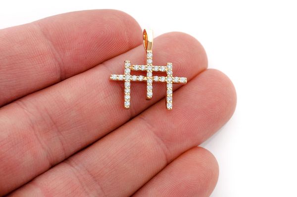 0.45ct Diamond Triple Cross Pendant 18K Solid Gold - Image 3