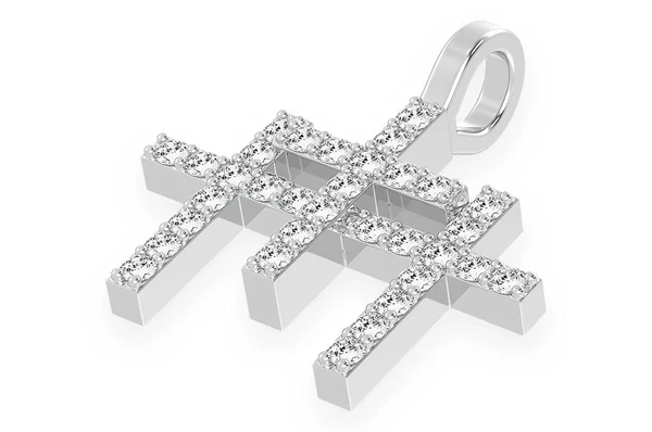 0.45ct Diamond Triple Cross Pendant 18K Solid Gold - Image 5