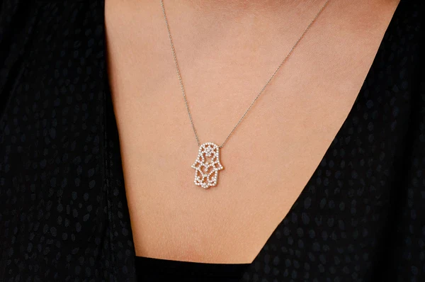 0.50ct Diamond Hamsa Scroll Connected Necklace 18K Solid Gold - Image 5
