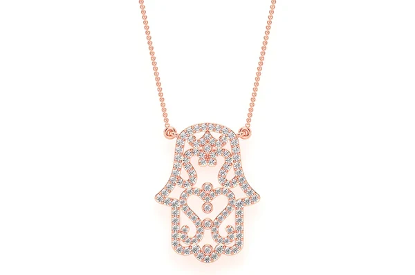 0.50ct Diamond Hamsa Scroll Connected Necklace 18K Solid Gold - Image 6