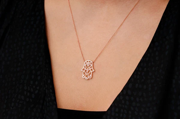 0.50ct Diamond Hamsa Scroll Connected Necklace 18K Solid Gold - Image 8