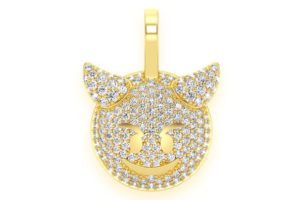 0.60ct Diamond Devil Emoji Pendant 18K Solid Gold