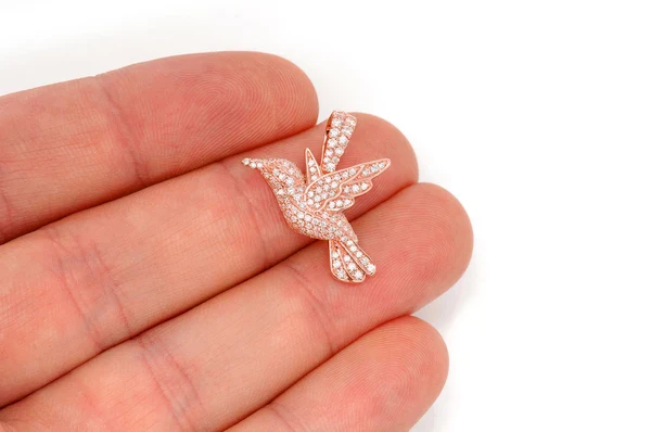 0.65ct Diamond Hummingbird Flying Pendant 18K Solid Gold - Image 9