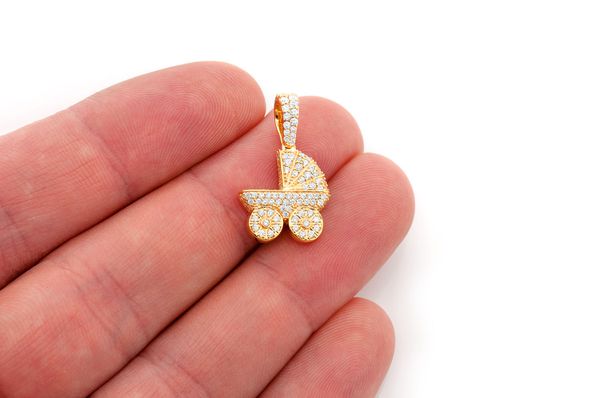 0.68ct Diamond Baby Stroller Pendant 18K Yellow Gold - Image 3