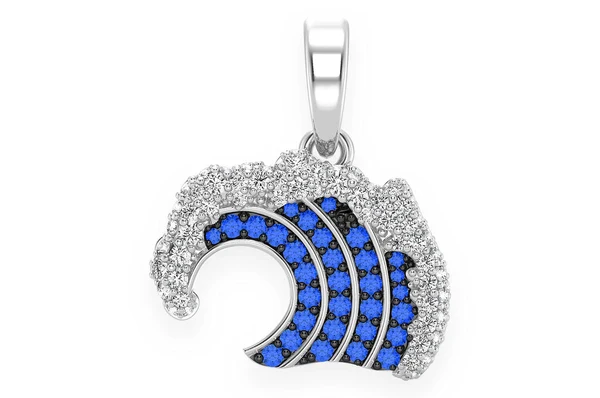 0.75ct Diamond Blue Ocean Wave Pendant 18K Solid Gold - Image 3