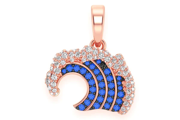 0.75ct Diamond Blue Ocean Wave Pendant 18K Solid Gold - Image 5