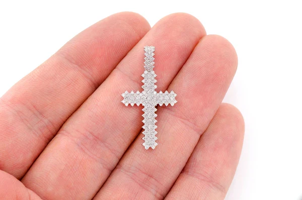 0.75ct Diamond Small 5 Row Jagged Cross Pendant 18K Solid Gold - Image 9
