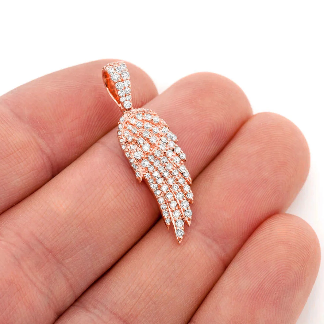 0.85ct Diamond Angel Wing Pendant 18K Solid Gold - Image 6