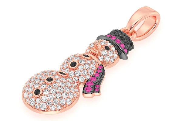 1.00ct Diamond Snowman Ruby Pendant 18K Solid Gold - Image 8