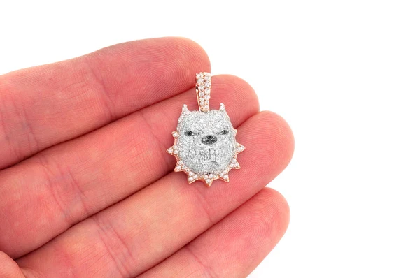 1.25ct Diamond Pitbull Spiked Collar Pendant 18K Solid Gold - Image 9