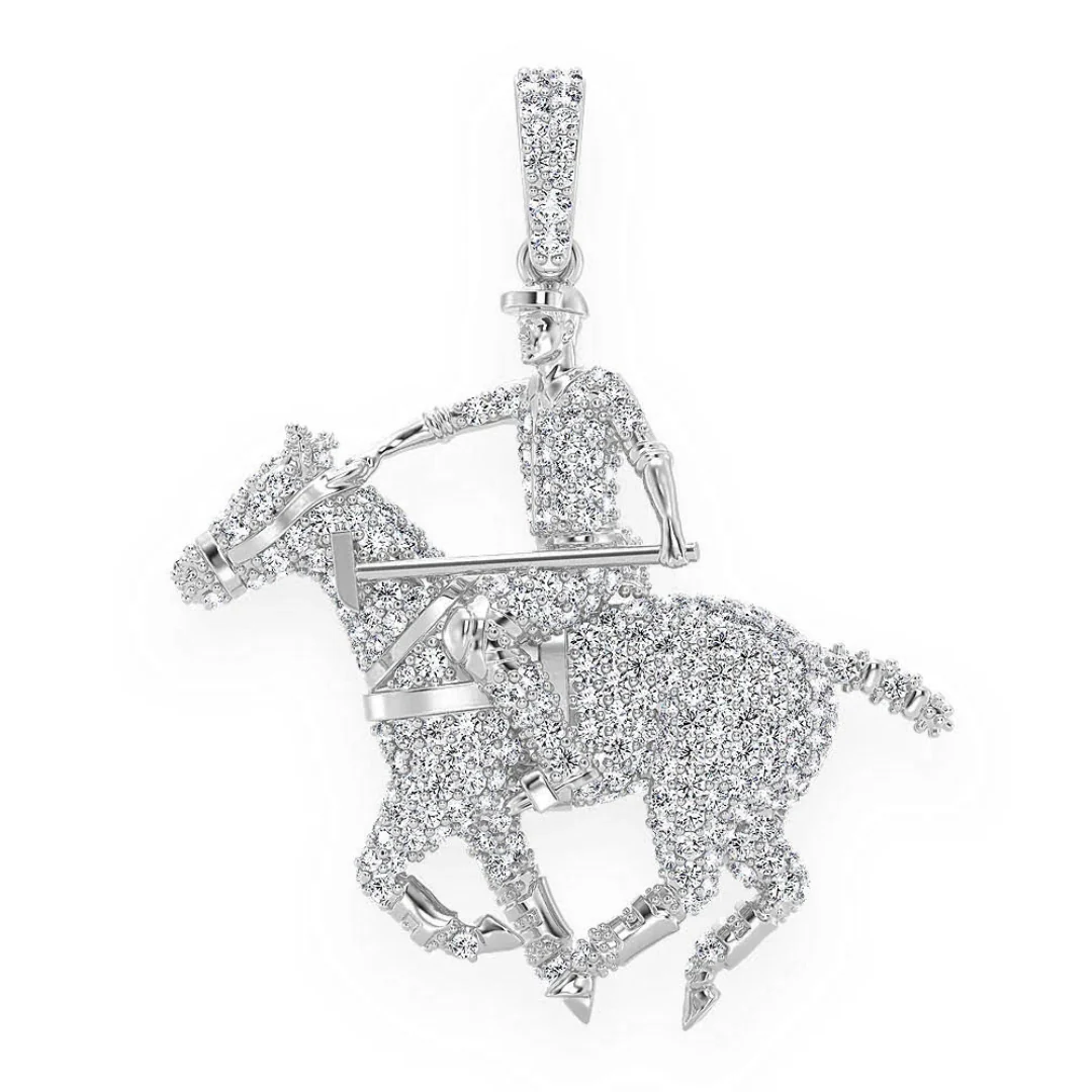 1.25ct Diamond Polo Player Pendant 18K Solid Gold