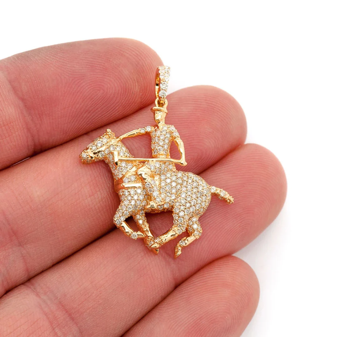 1.25ct Diamond Polo Player Pendant 18K Solid Gold - Image 4