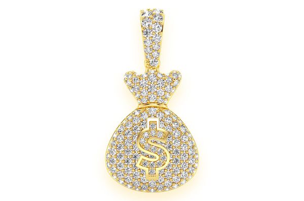 1.33ct Diamond Money Bag Pendant 18K Solid Gold