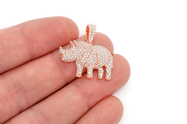 1.75ct Diamond Rhinoceros Standing Pendant 18K Solid Gold - Image 6