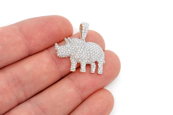 1.75ct Diamond Rhinoceros Standing Pendant 18K Solid Gold - Image 9