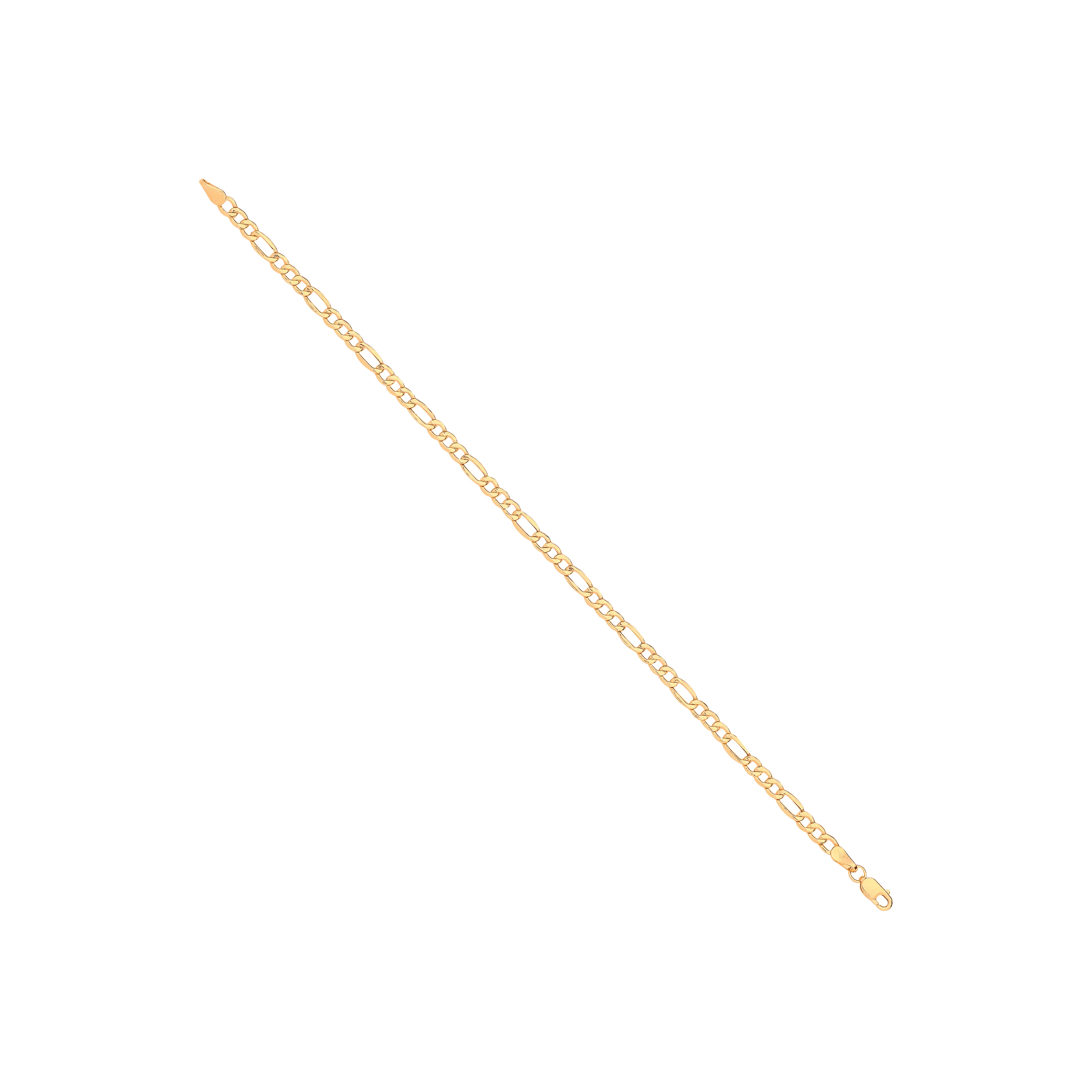 14ct Yellow Gold Hollow Beveled Figaro 3.4mm Chain - 14ct Gold