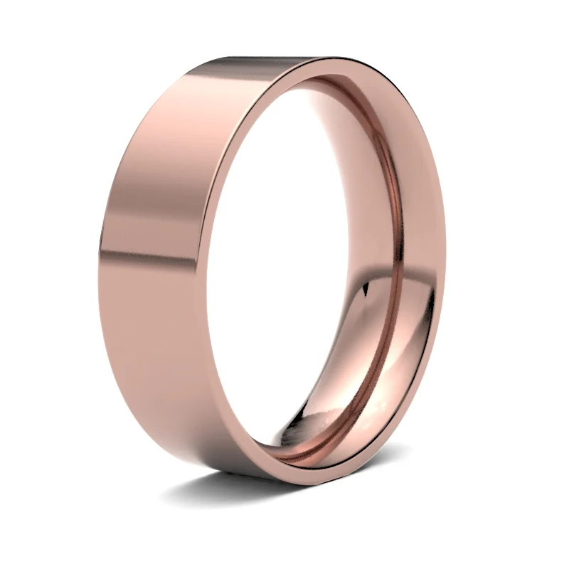 18ct Rose Gold Standard Weight Flat Court Profile Mirror Finish Wedding Ring