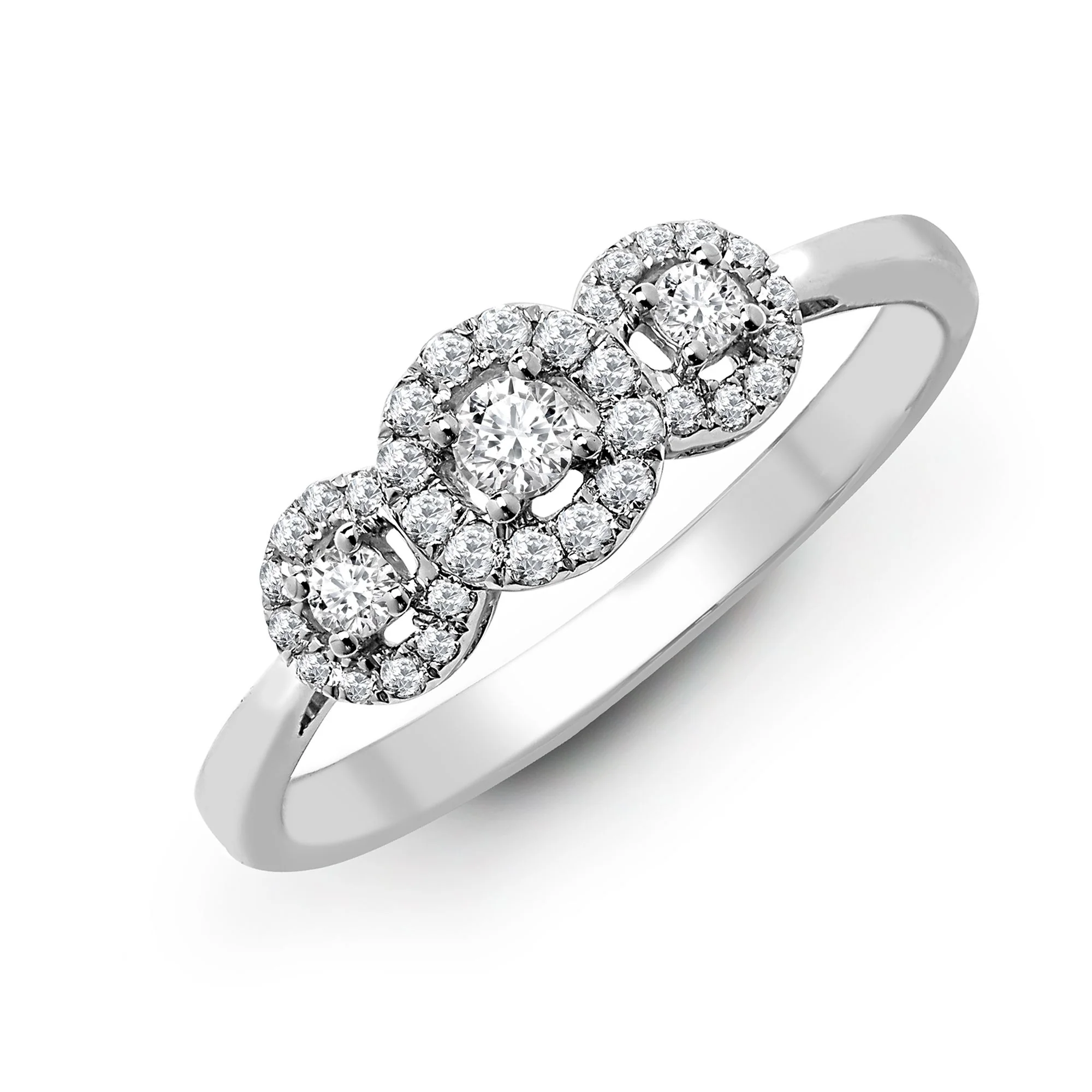 18ct White 0.60ct Natural Diamond Trilogy Halo Ring