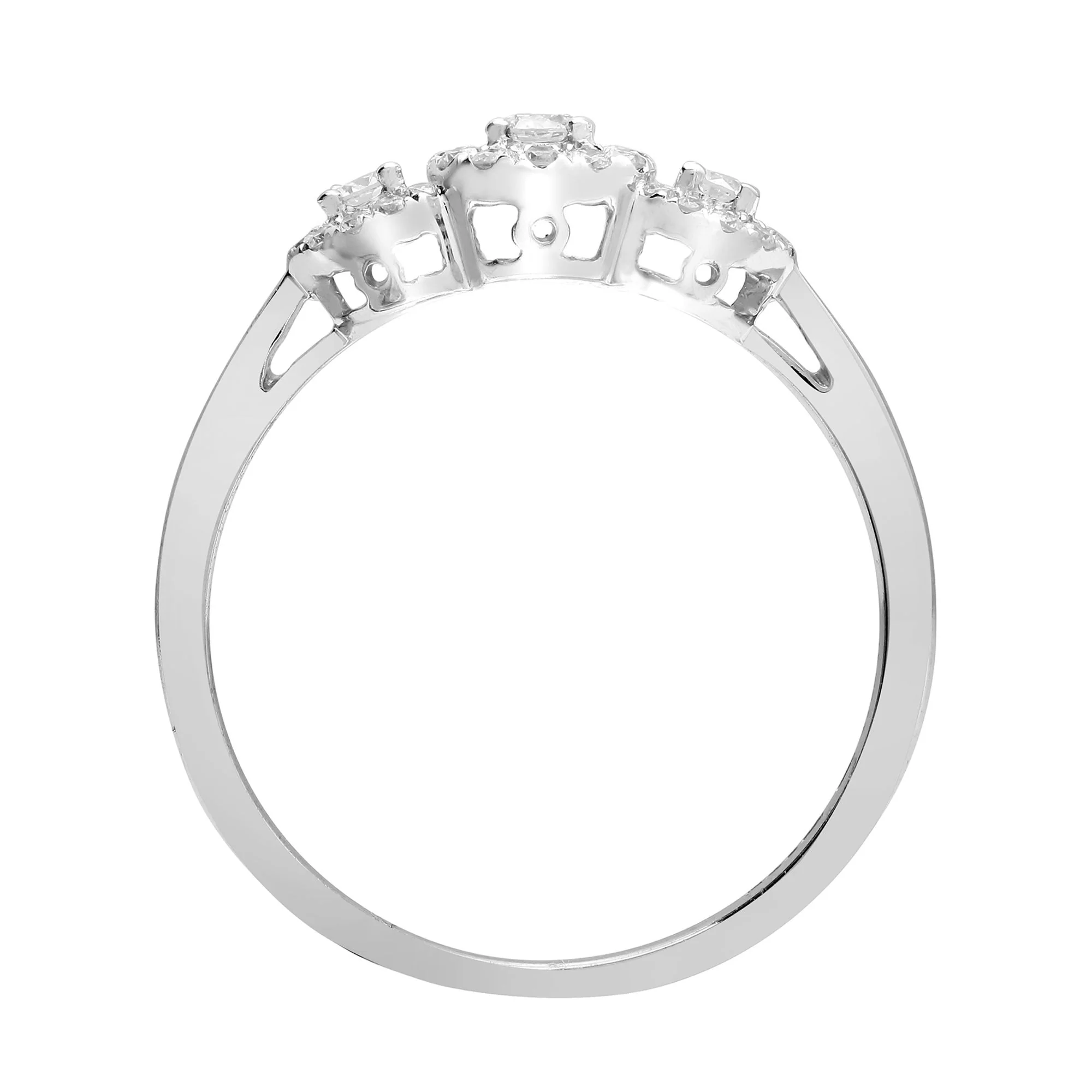 18ct White 0.60ct Natural Diamond Trilogy Halo Ring - Image 2