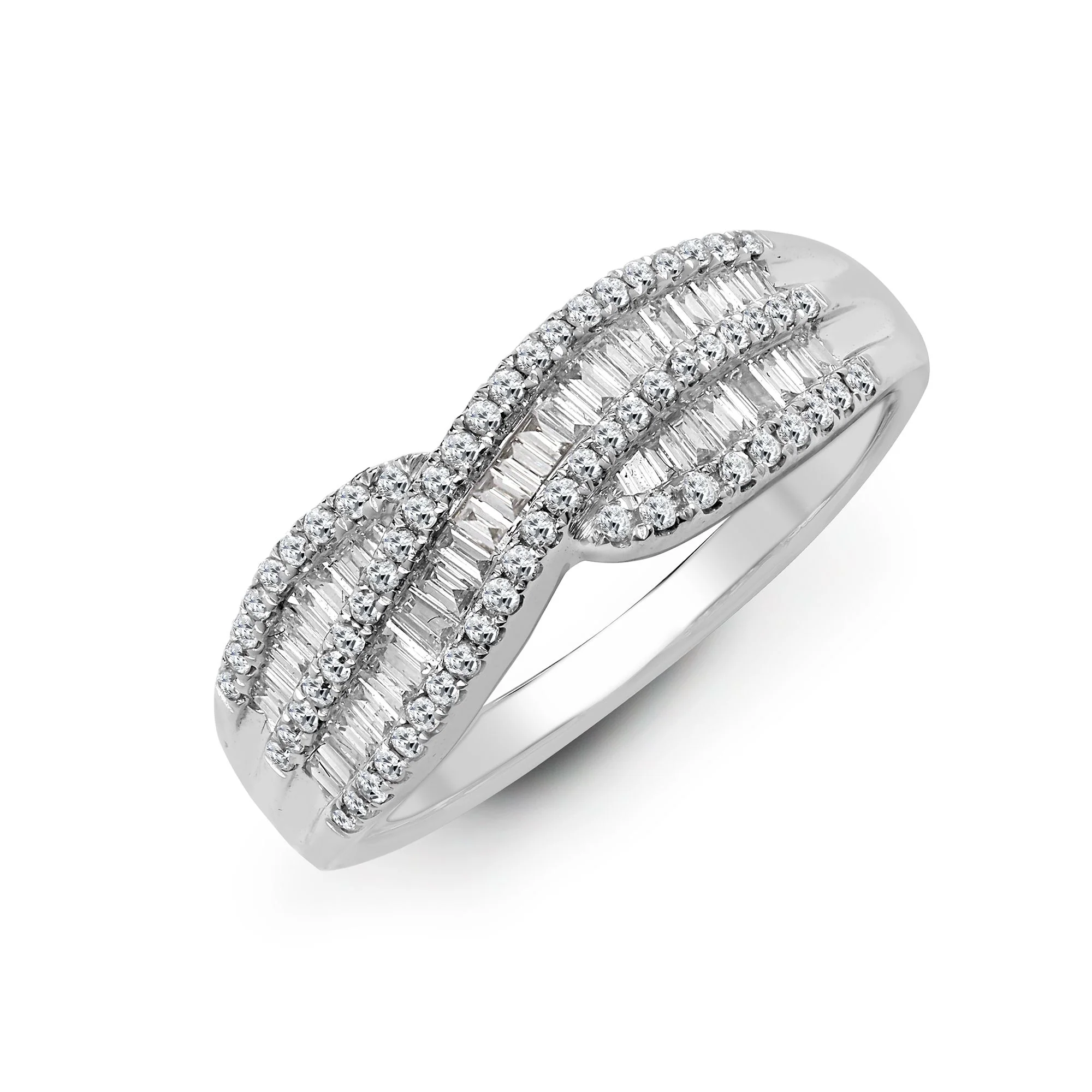 18ct White 0.69ct Natural Diamond Round Brilliant Cut & Baguette Ring