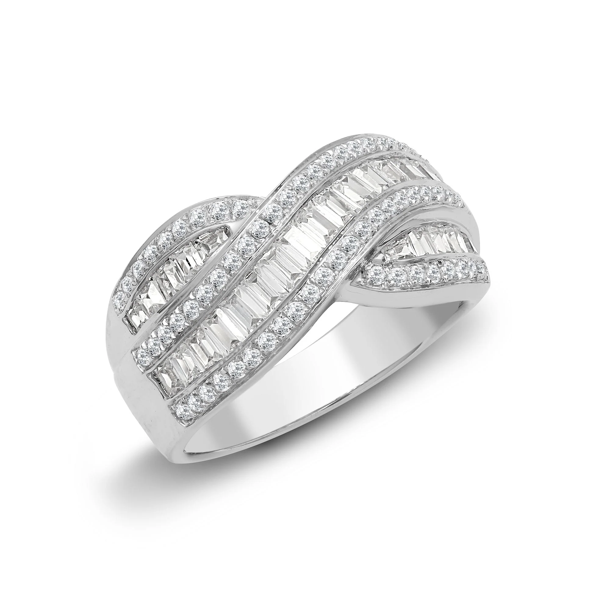 18ct White 1.09ct Round & Baguette Natural Diamond Ring