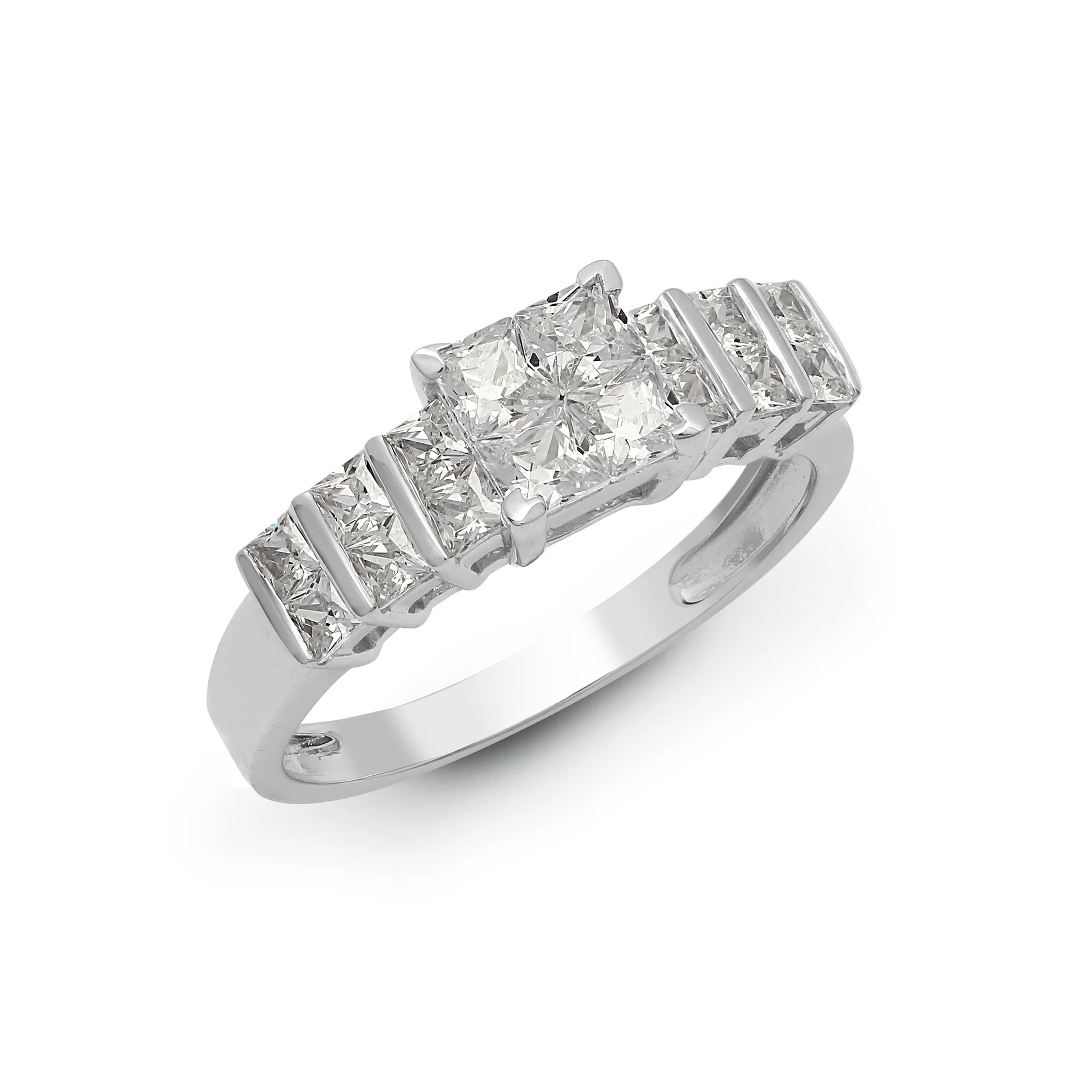 18ct White 1.18ct Princess Cut Natural Diamond Cluster Ring