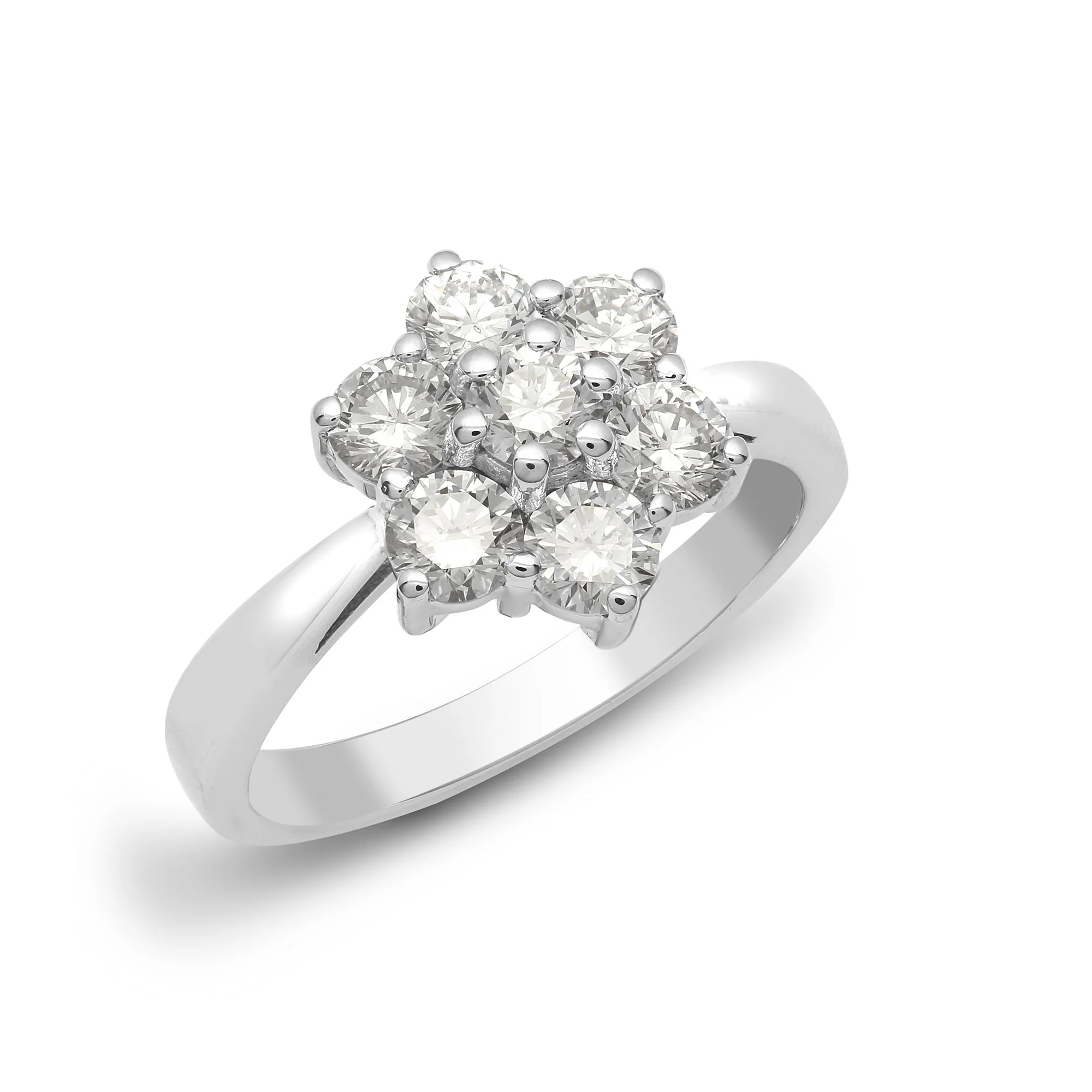 18ct White 1.25ct Natural Diamond 7 Stone Cluster Ring