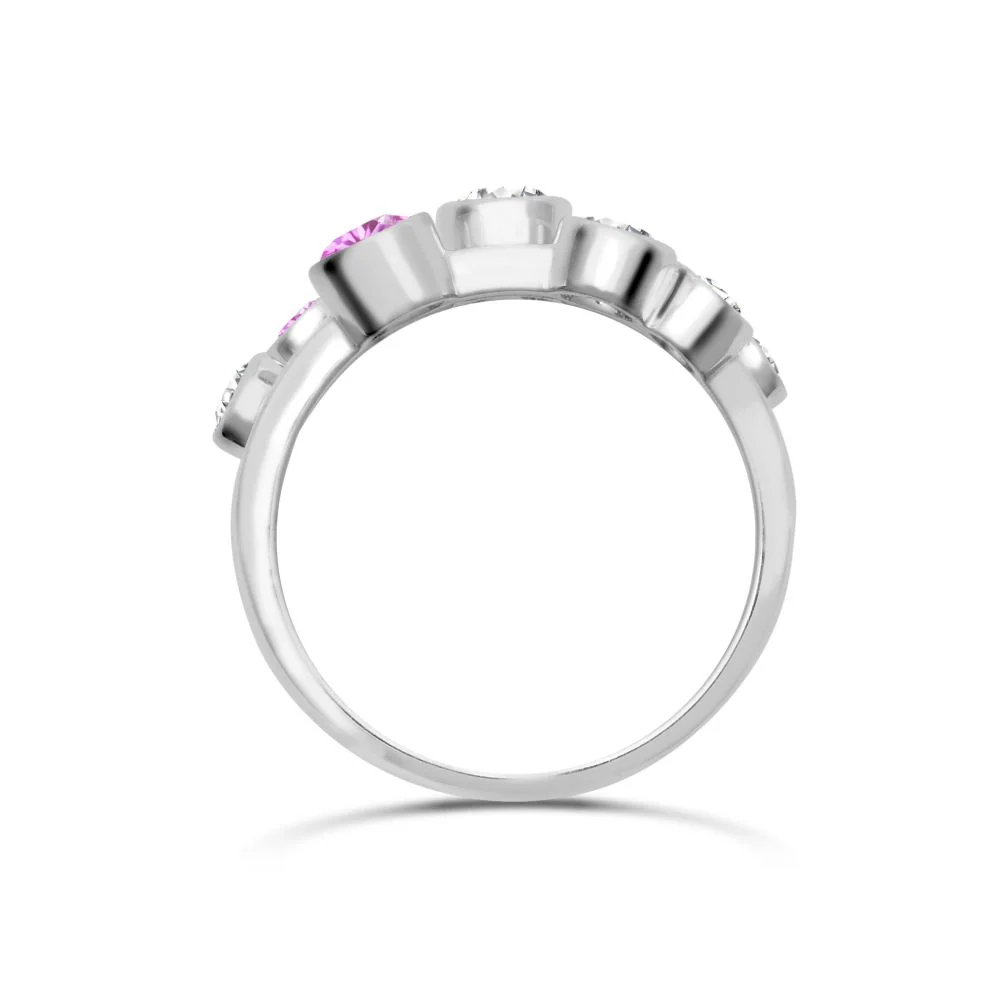 18ct White Gold 0.37cts Natural Diamond 0.45cts Pink Sapphire 3 Row Bubble Ring - Image 2