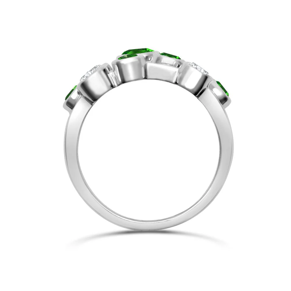 18ct White Gold 0.37cts Natural Diamond 0.71cts Emerald 3 Row Bubble Ring - Image 2
