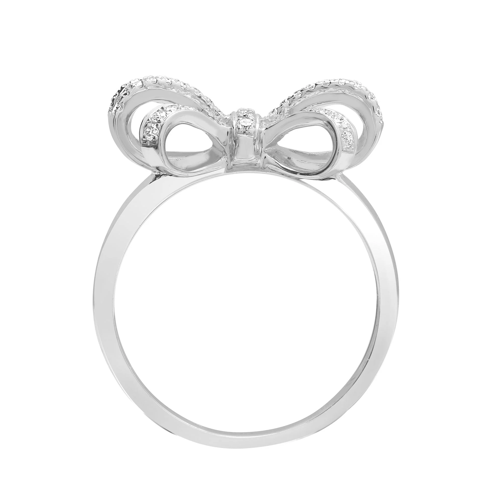 18ct White Gold 0.46ct Natural Diamond Round Brilliant Cut & Baguette Bow Ring - Image 2