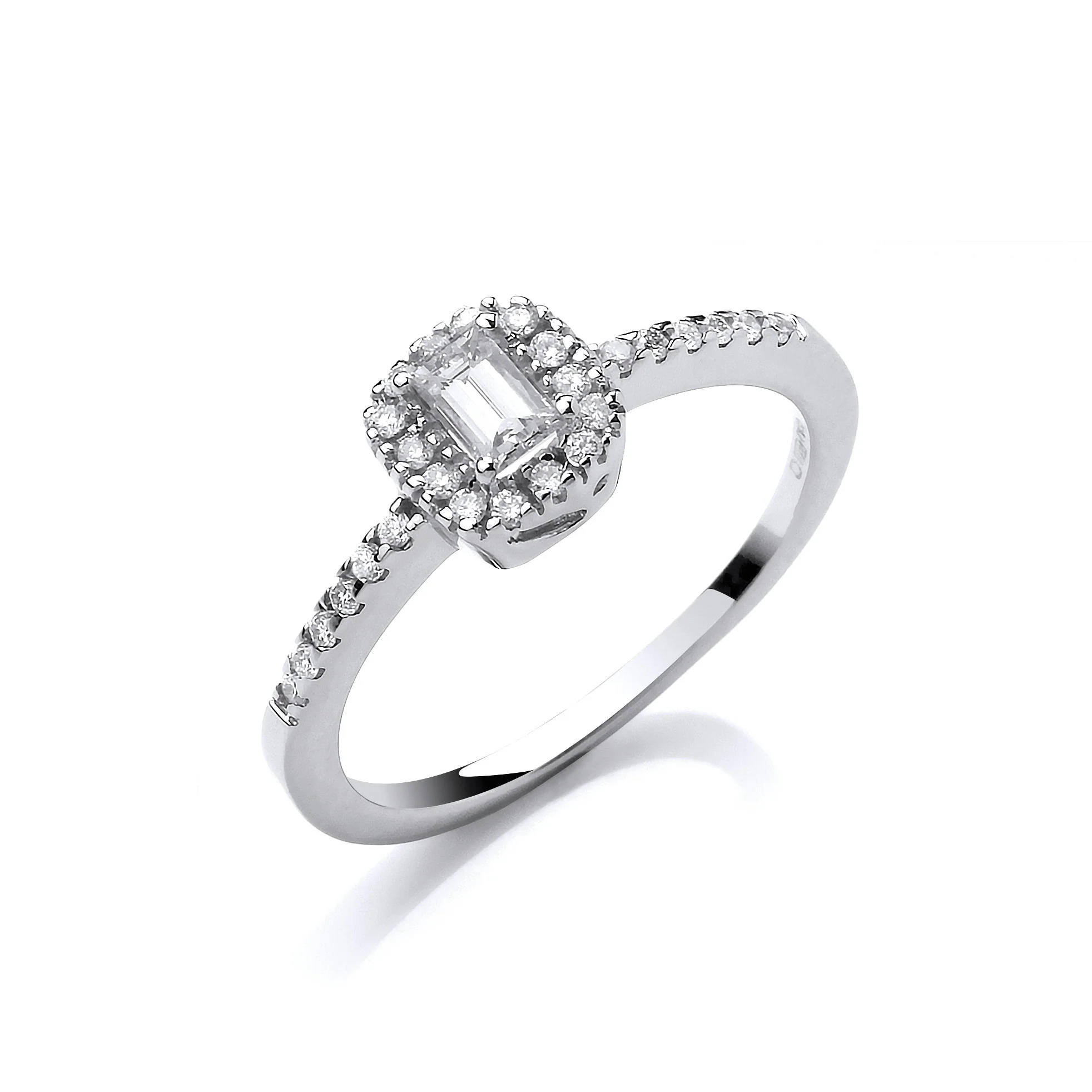 18ct White Gold 0.50ct Emerald Cut Centre Diamond Ring - 18ct Gold