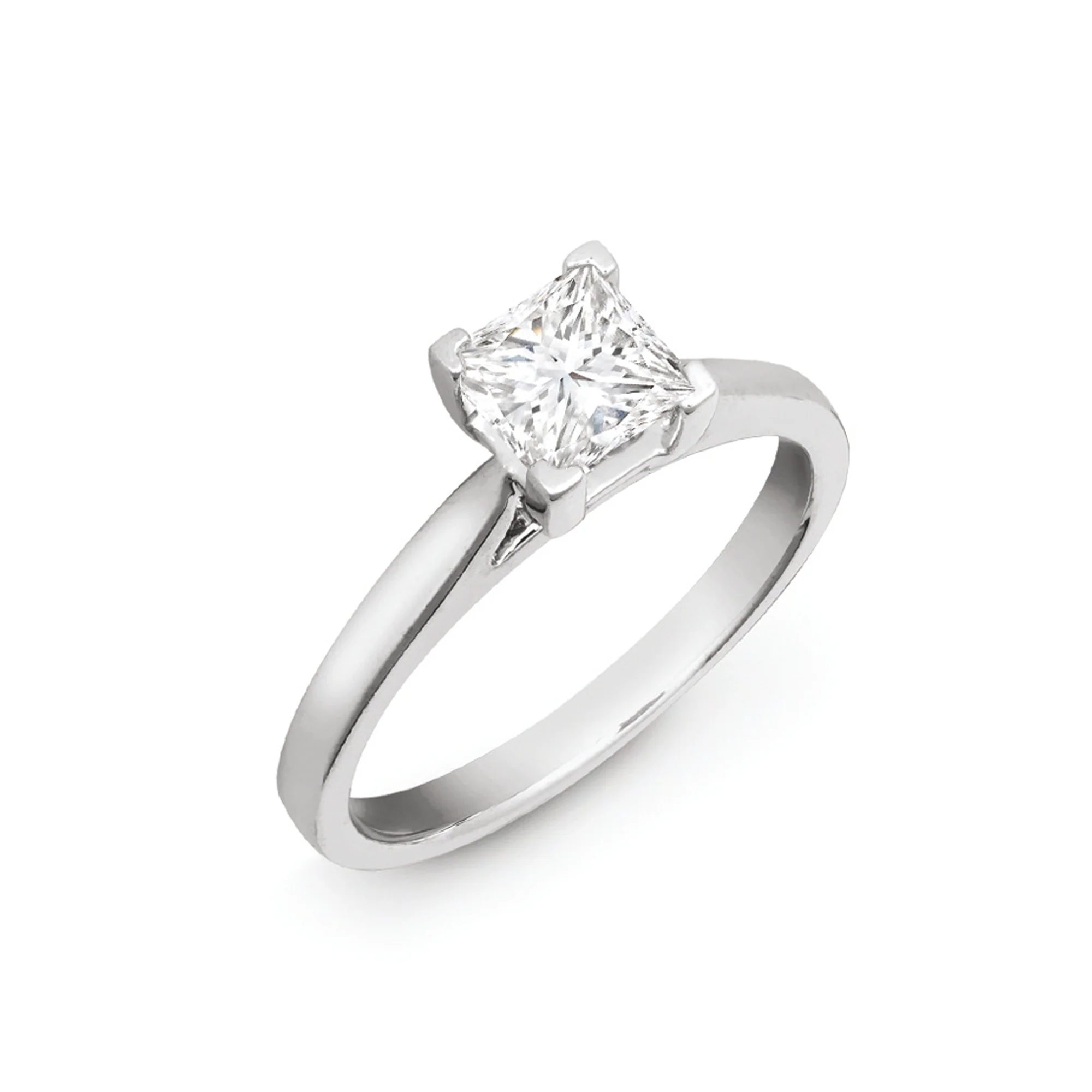 18ct White Gold 25pts Princess Cut Solitaire Wed Fit Natural Diamond Ring