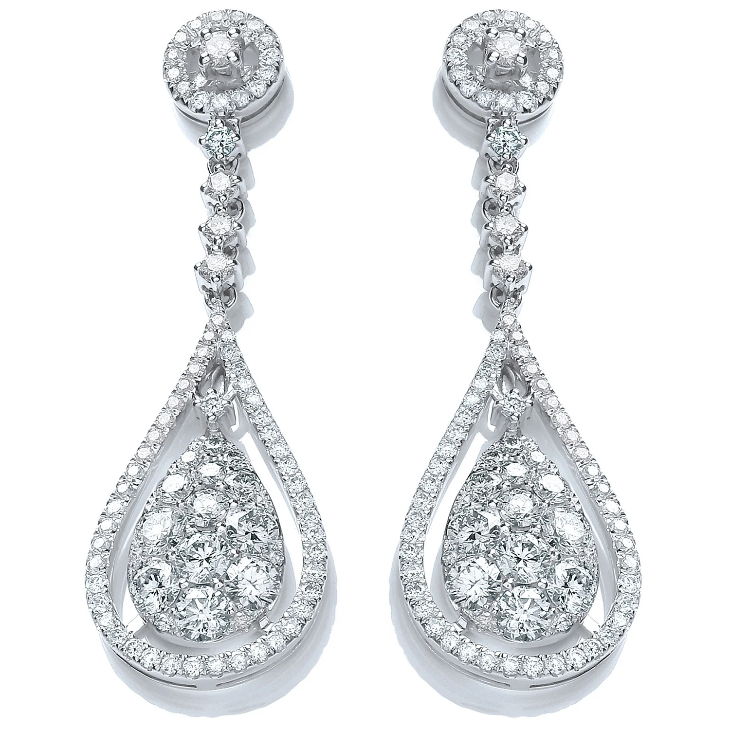 18ct White Gold 3.30ct Diamond Drop Earrings - 18ct Gold