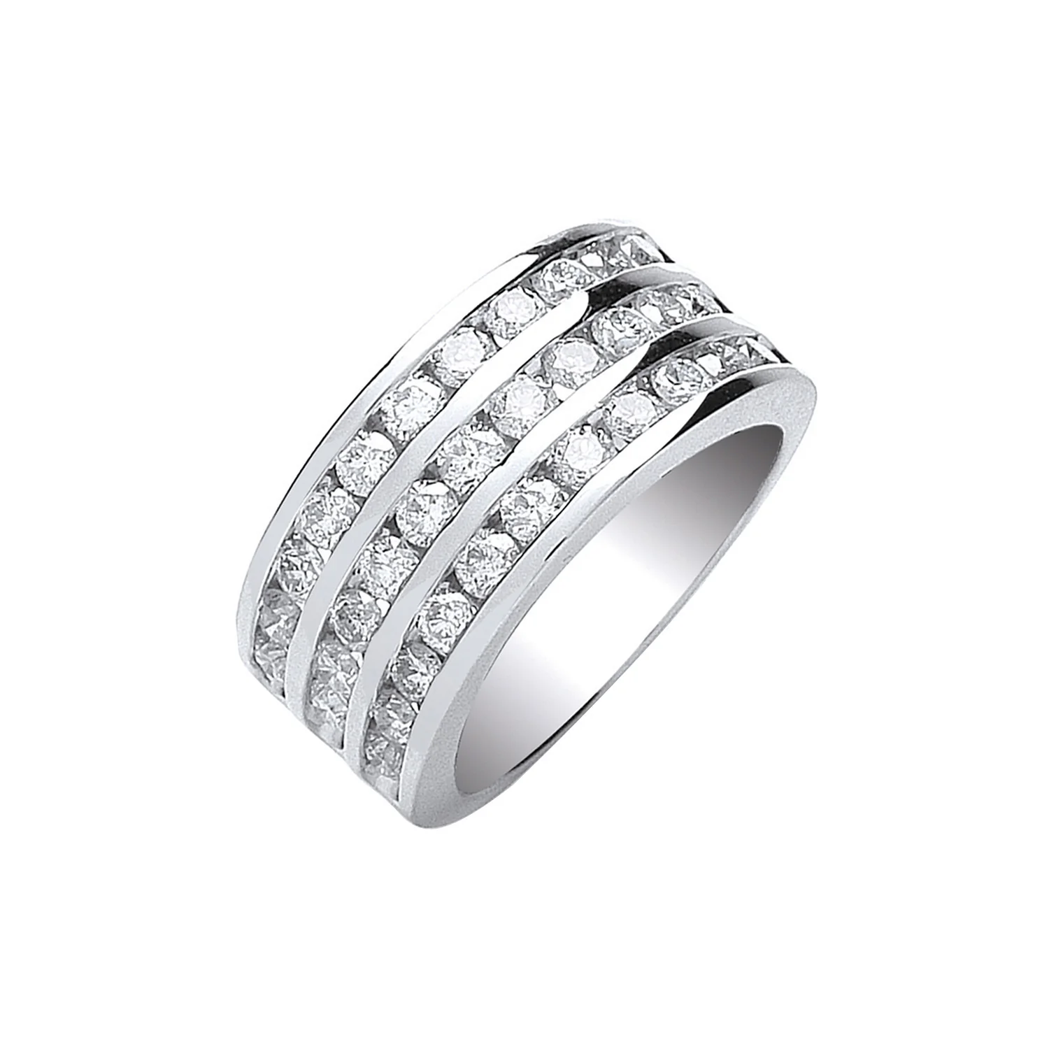 18ct White Gold 3 Rows D.1.50ctw Diamond Ring - 18ct Gold