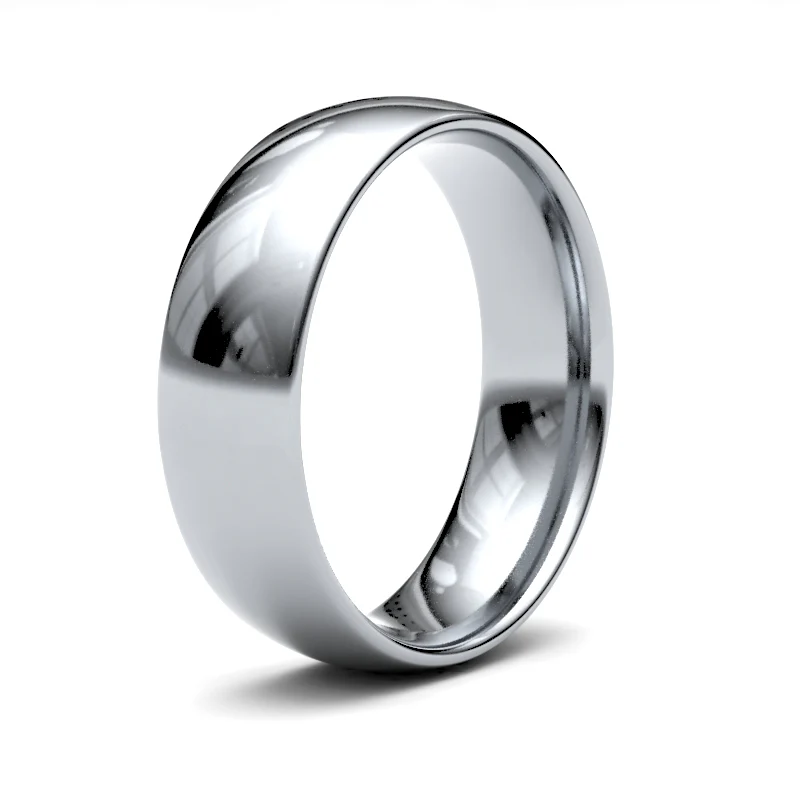 18ct White Gold 6mm Lightweight Court Profile Mirror Finish Wedding Ring