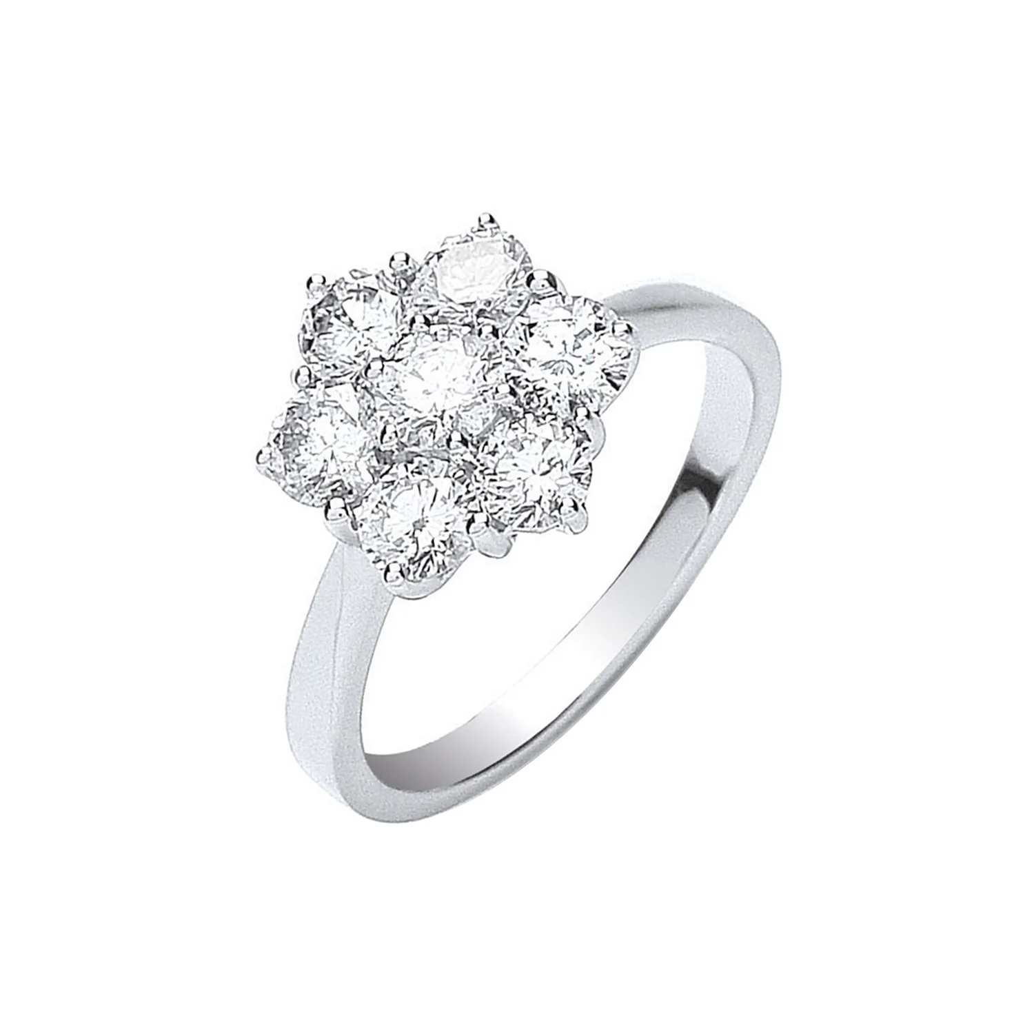 18ct White Gold 7 Stones D.1.50ctw Cluster Diamond Ring - 18ct Gold